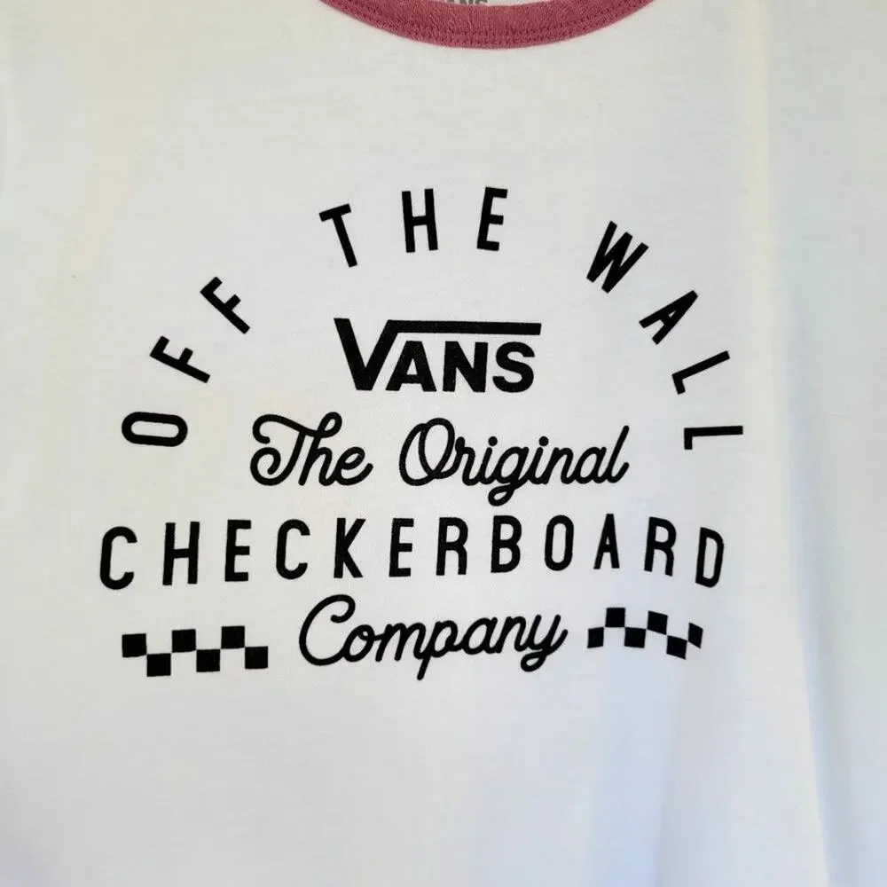 Vans Off The Wall Cropped Tee Womens L White Short Sleeve Cotton Logo Retro
